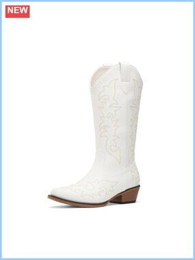 Women's Faux Leather Western Cowboy Boots Mid-Calf Block Heel